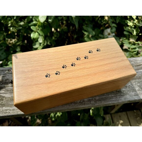 Lg Pet Cremation Urn Inlay Paw Print Wood Box Cat Dog Ashes Memorial Chest 10” - Picture 1 of 13